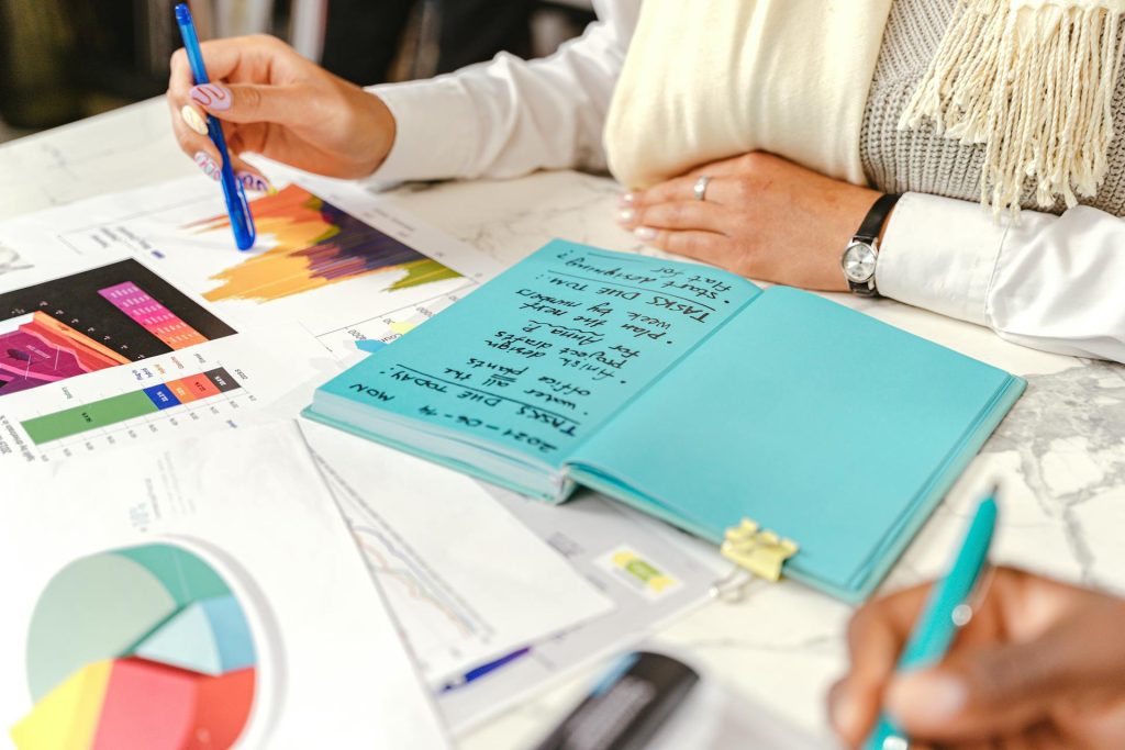 Team tracking performance data with notes and charts